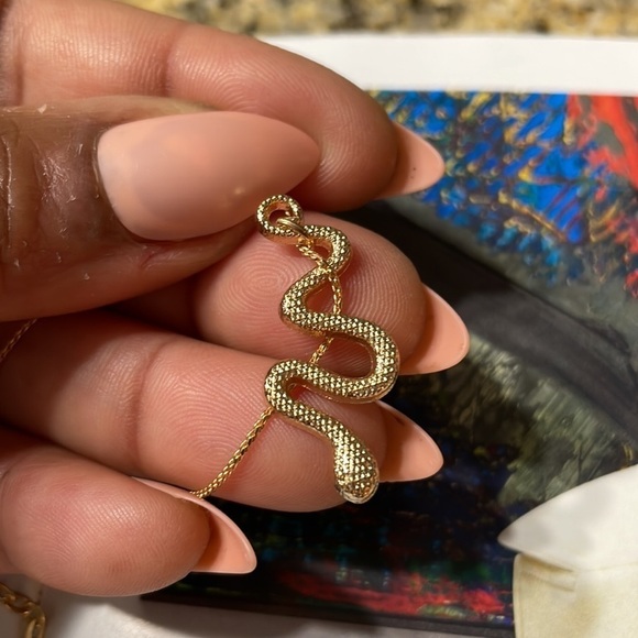 Snake Charm Layered Gold Necklace - Picture 9 of 17